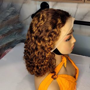 Highlighted curly Pre plucked frontal unit 12"