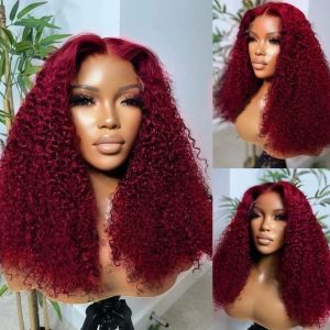 Burgundy 99J Curly 5×5 glueless wig